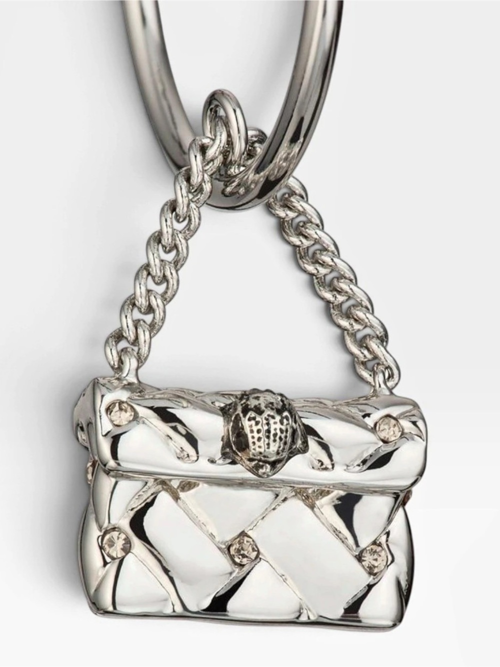 Kurt Geiger NWT Quilt Kensington Bag Drop Hoop Earrings in Silver - Picture 3 of 4